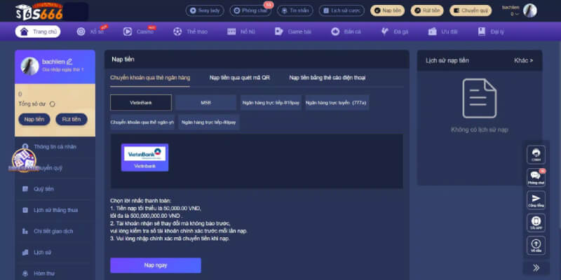 Những điều cần lưu ý khi nạp tiền s6666